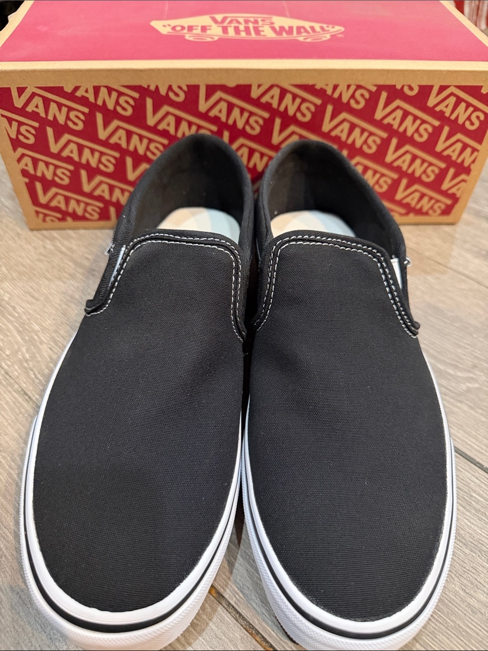 Vans Black Canvas Slip-On sneakers with White sole Women’s Size 10